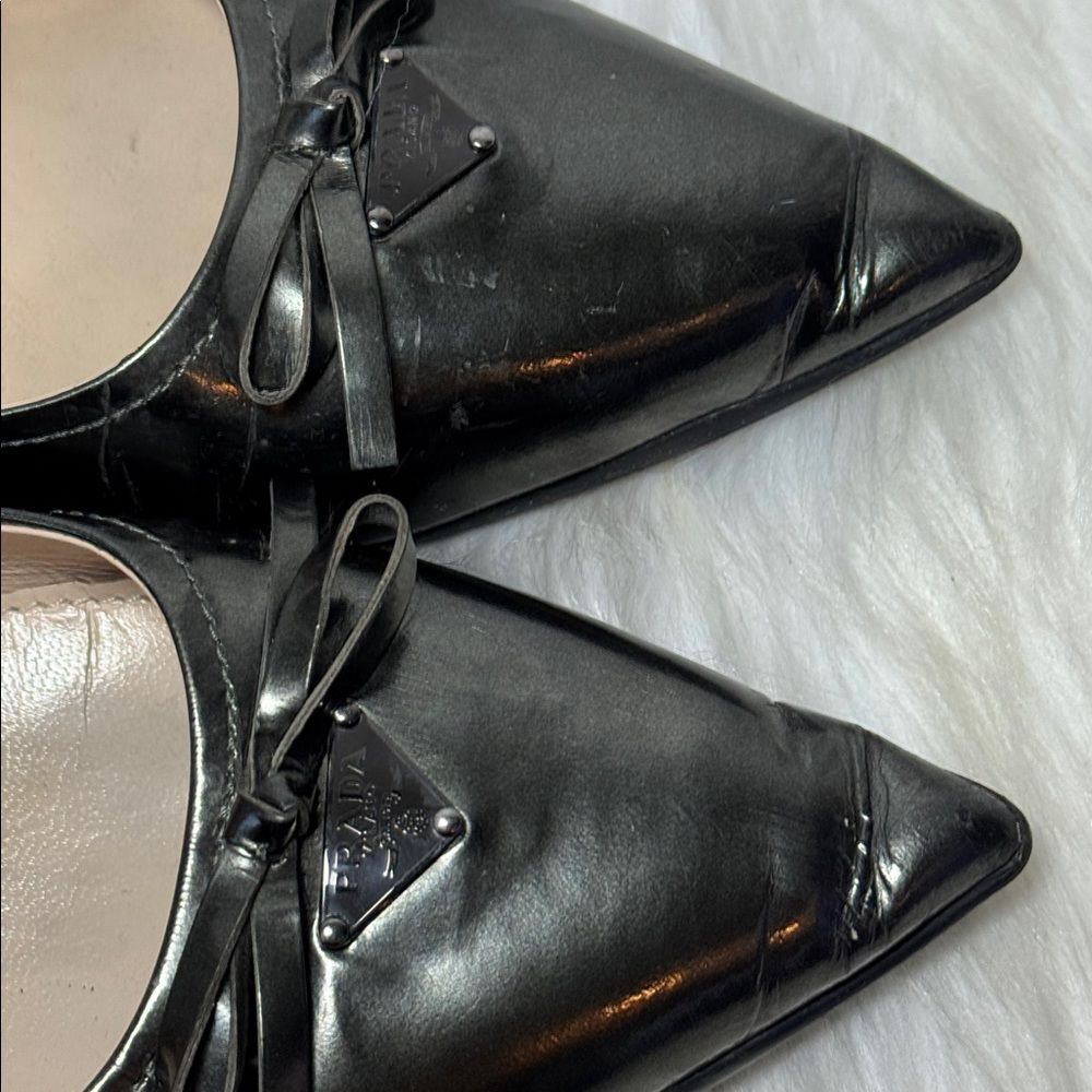 Prada Calzature Vintage Dark Pewter Ballet Patent Leather Flats Sz 38.5/US 8.5 - Picture 7 of 8